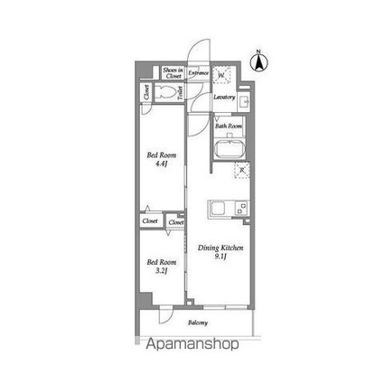 ザ・グラヴィティ新宿[2DK/37.9m2]の間取図