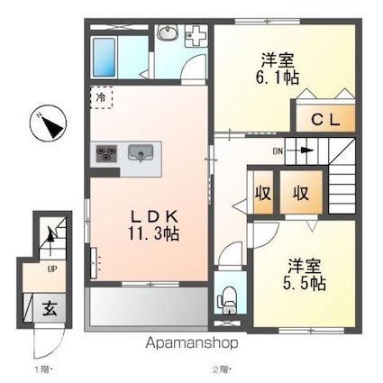 フォレスト成城[2LDK/62.01m2]の間取図