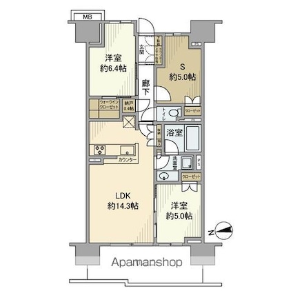 オーベルグランディオ八王子エアーズ[2SLDK/69.04m2]の間取図