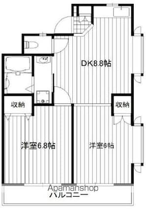 スカイパレス若宮[2DK/45.5m2]の間取図