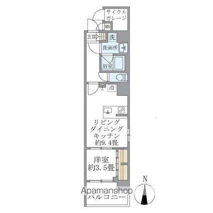 Ｄ’ｓ　ＶＡＲＩＥ三ノ輪レジデンス[1LDK/35.03m2]の間取図