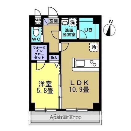 フェリーチェ栄町[1LDK/42.75m2]の間取図