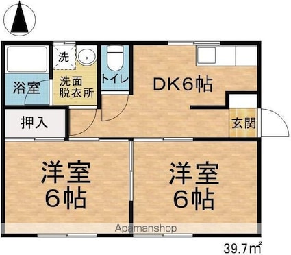 アルプスＡ．Ｂ．Ｃ[2DK/39.7m2]の間取図