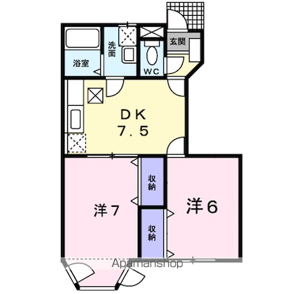 パルテール[2DK/46.06m2]の間取図
