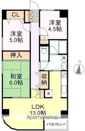 スカイコート上杉[3LDK/74.05m2]の間取図