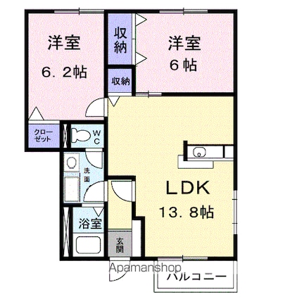 コートヤード　Ｂ[2LDK/58.58m2]の間取図