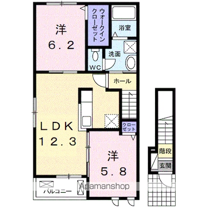 ボヌール岩橋　Ⅱ[2LDK/57.25m2]の間取図