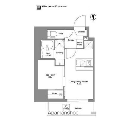 ＳＹＦＯＲＭＥ　ＯＪＩ[1DK/25.42m2]の間取図