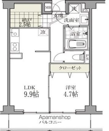 白金台マンション[1SLDK/40.92m2]の間取図