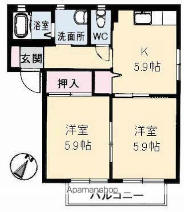 バリュージュ　Ａ棟[2K/43.01m2]の間取図