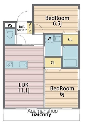 徳島県徳島市万代町５丁目[2LDK/55.55m2]の間取図