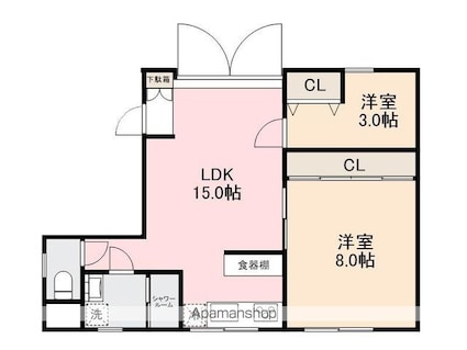 環境立地ビル[2LDK/52.39m2]の間取図