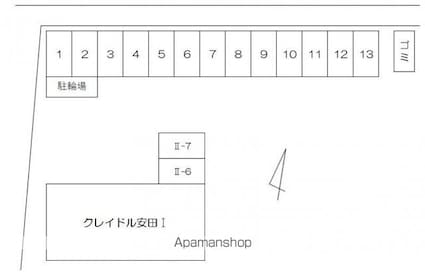 クレイドル安田Ⅰ[1K/26m2]の配置図