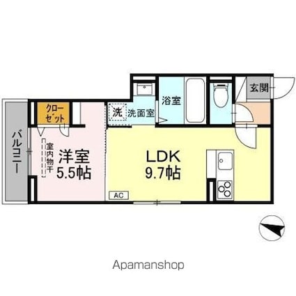 ラ・ヴィータ[1LDK/36.52m2]の間取図