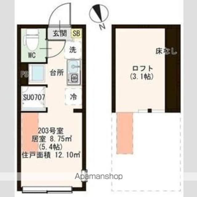 ハーモニーテラス上中里[1R/12.1m2]の間取図