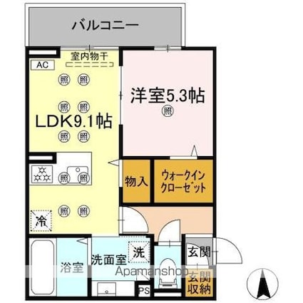 グレイス北持田[1LDK/40.35m2]の間取図