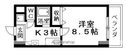 滋賀県草津市西渋川１丁目[1K/26.4m2]の間取図