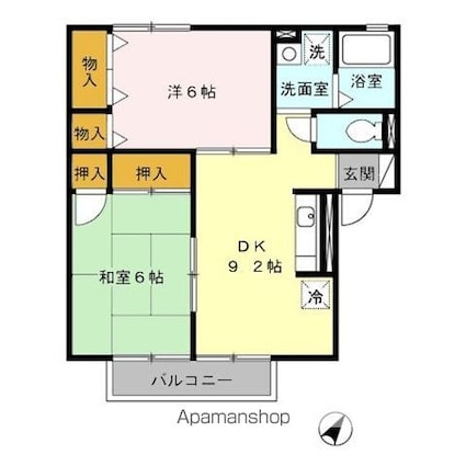 セジュールＴＯＪＩＫＩ[2DK/48.79m2]の間取図