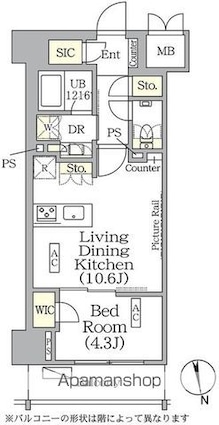 東京都新宿区東五軒町[1LDK/40.37m2]の間取図
