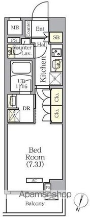 ＡＲＫＭＡＲＫ世田谷砧[1K/25.08m2]の間取図