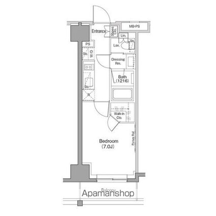 ザ・パークハビオ木場[1K/25.19m2]の間取図