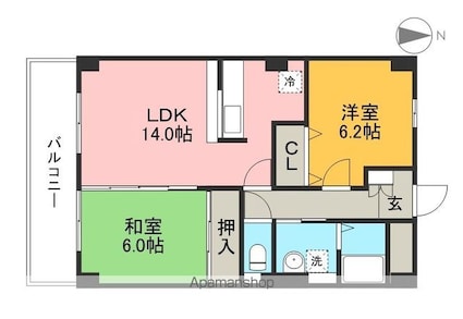 フィネス南川添[2LDK/59.9m2]の間取図