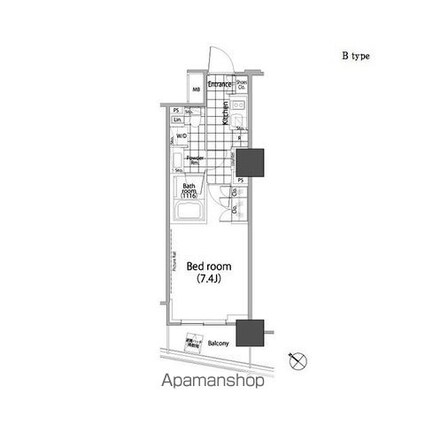 パークハビオ赤坂タワー[1K/25.03m2]の間取図