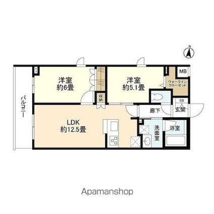 リア世田谷[2LDK/53.36m2]の間取図