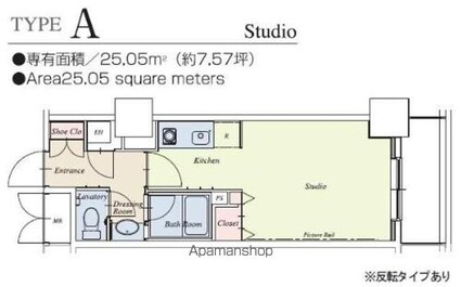 ＨＦ駒沢公園レジデンスＴＯＷＥＲ[1R/25.05m2]の間取図