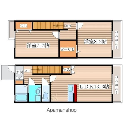 ティーブリッジ南吉成[2LDK/74.67m2]の間取図