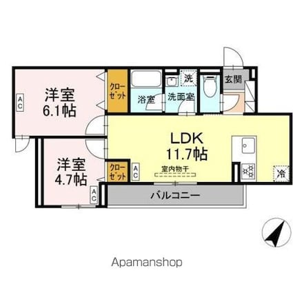 セレスティア細田Ｃ[2LDK/48.59m2]の間取図