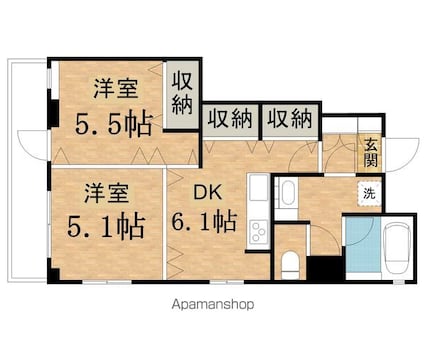 ラング・タワービル立川[2DK/42.06m2]の間取図