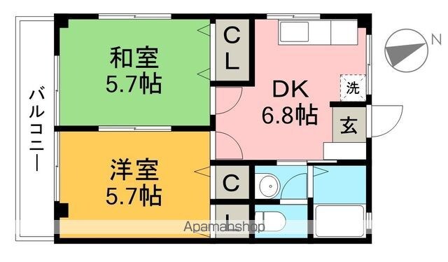 高知県高知市大津乙[2DK/39.74m2]の間取図