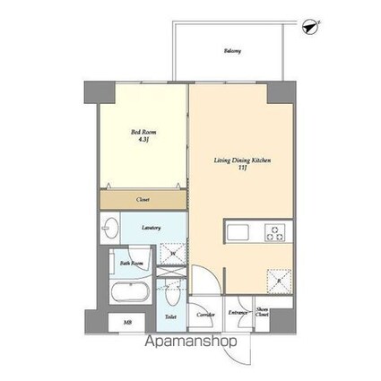 グランカーサ清澄白河[1LDK/38.15m2]の間取図