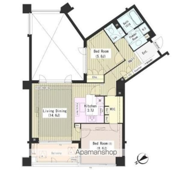 外苑レジデンス[2LDK/80.78m2]の間取図