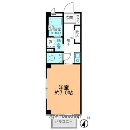 フォブール畑中[1K/22.35m2]の間取図