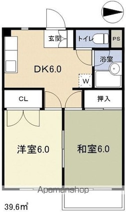 長野県松本市大字里山辺[2DK/39.6m2]の間取図