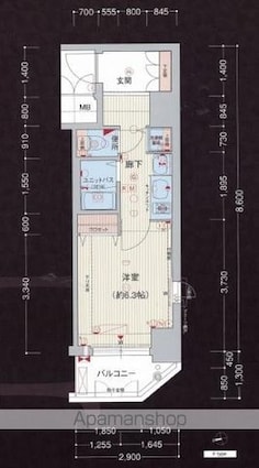 プレサンス心斎橋ザ・スタイル[1K/23.96m2]の間取図