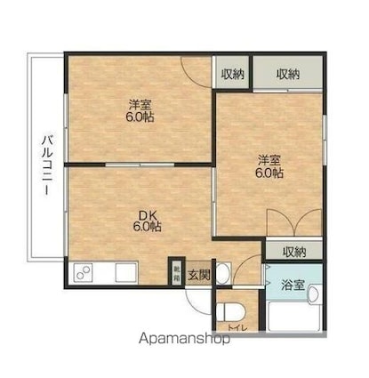 ドミエール高松[2DK/42.7m2]の間取図