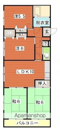 広島県広島市中区幟町[4LDK/75.91m2]の間取図