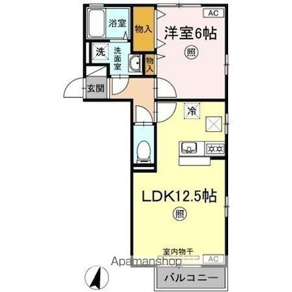 パルクエスト[1LDK/43.74m2]の間取図