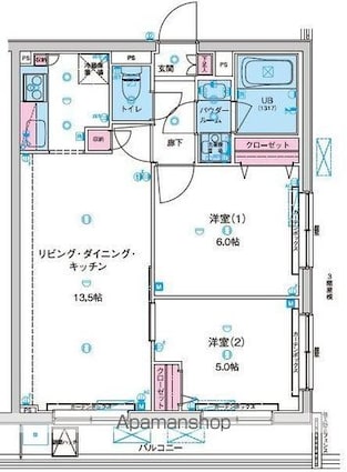 東京都中野区大和町１丁目[2LDK/51.35m2]の間取図