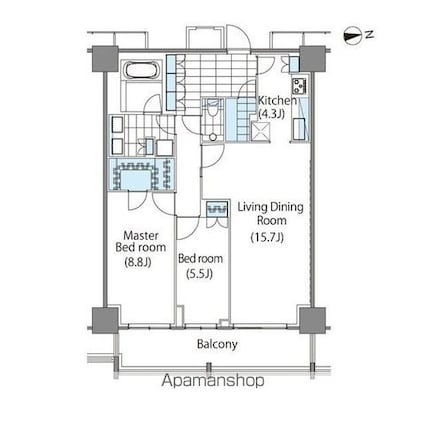 コンフォリア新宿イーストサイドタワー[2LDK/85.68m2]の間取図