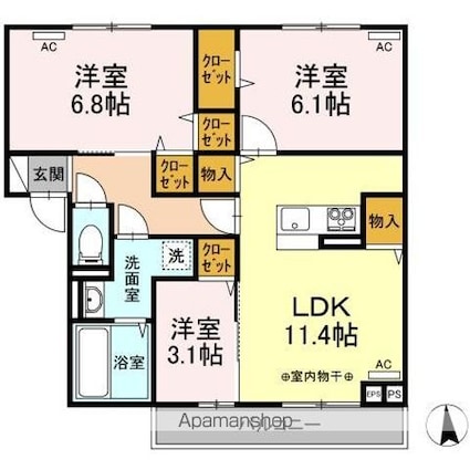 アクシィヴＶＩ[3LDK/65.49m2]の間取図