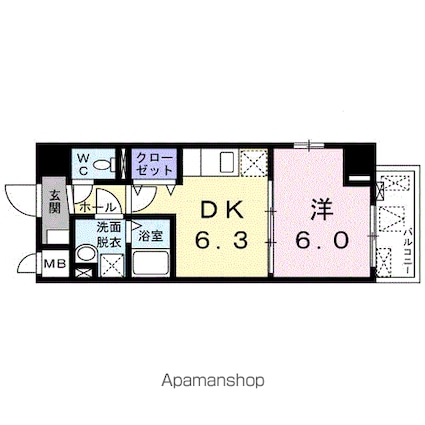 ルソレイユ[1DK/31.76m2]の間取図
