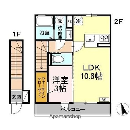 ローズコート青木島ＩＩ[1LDK/39.69m2]の間取図