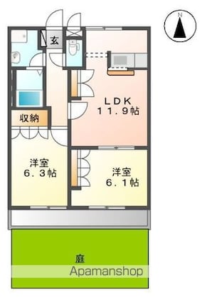 グリーンパークＢ棟[2LDK/56m2]の間取図
