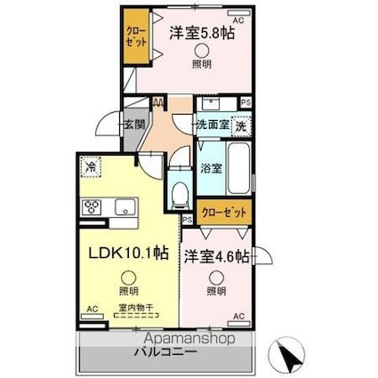 アベニール新八代[2LDK/49.21m2]の間取図