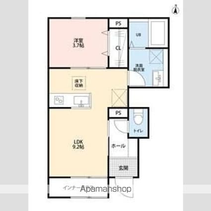 リーブルファイン三郷新和Ⅲ　２号棟[1LDK/36.84m2]の間取図