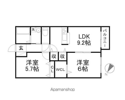 ザ・テラス伍番館[2DK/53.98m2]の間取図